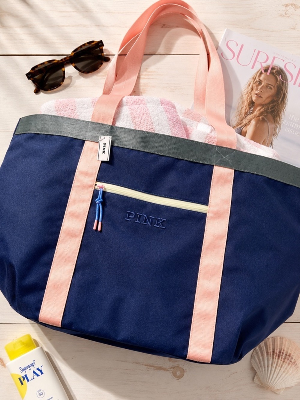 Victoria’s Secret Navy Pink Oversized Tote Weekender Beach Bag